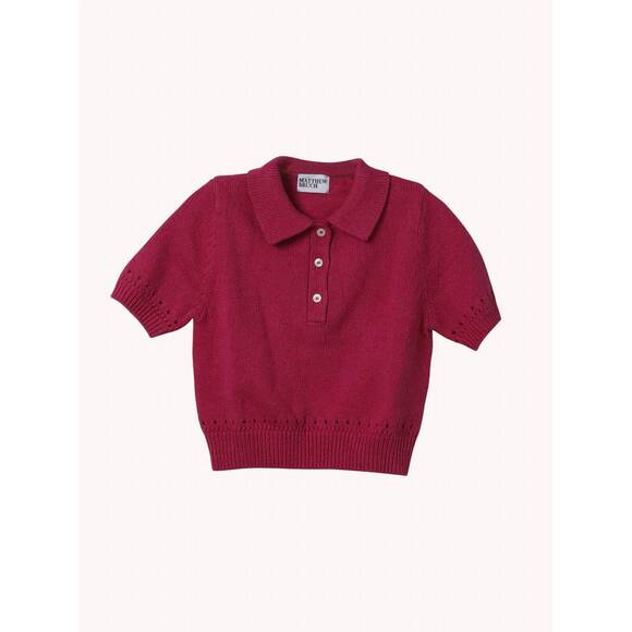 NEW MATTHEW BRUCH womens eyelet polo top in burgundy